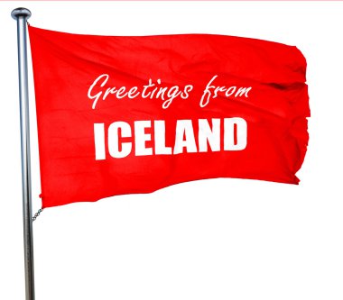 İzlanda, 3d render, bir kırmızı bayrak sallayarak selamlar