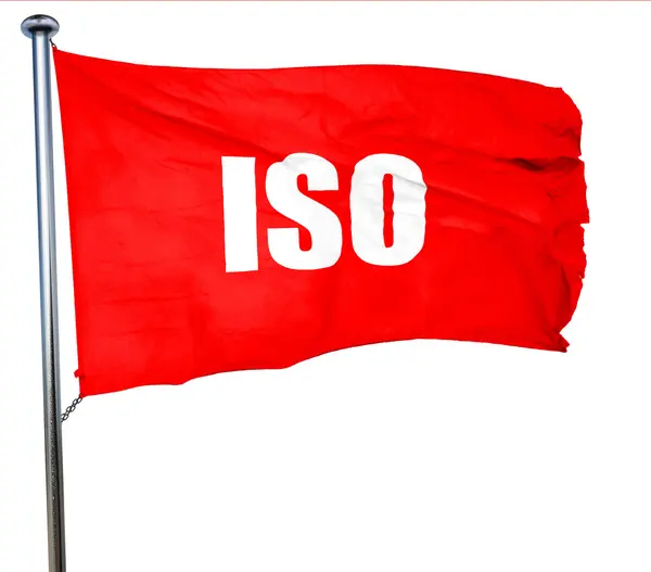 ISO, 3d render, bir kırmızı bayrak sallıyor — Stok fotoğraf