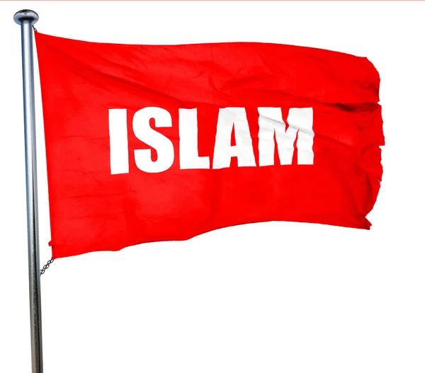 Ислам, 3D рендеринг, красный флаг размахивания — стоковое фото