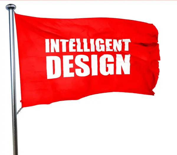 Intelligentes Design, 3D-Darstellung, eine rote Flagge schwenkend — Stockfoto