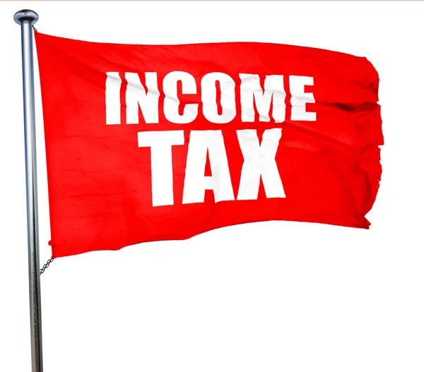 Impuesto sobre la renta, representación 3D, una bandera ondeante roja — Foto de Stock