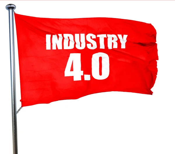 Industria 4.0, representación 3D, una bandera ondeante roja —  Fotos de Stock