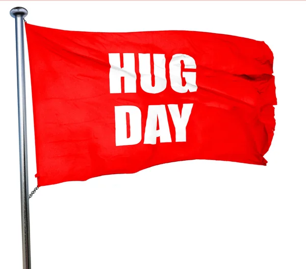 Dia do abraço, renderização 3D, uma bandeira acenando vermelho — Fotografia de Stock