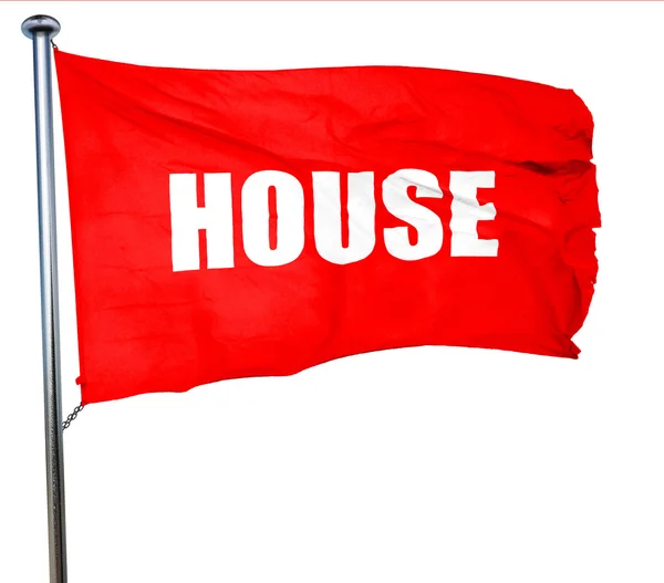 Casa música, renderização 3D, uma bandeira acenando vermelho — Fotografia de Stock