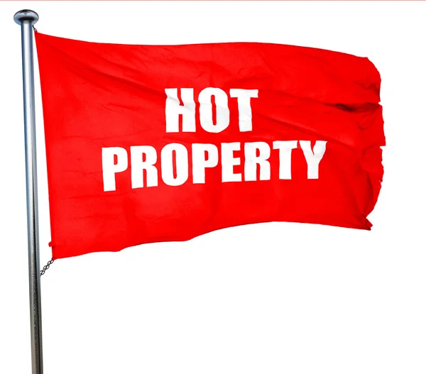 Propiedad caliente, representación 3D, una bandera roja ondeando — Foto de Stock