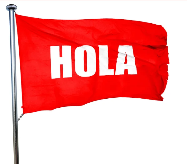 Hola, representación 3D, una bandera roja ondeando —  Fotos de Stock