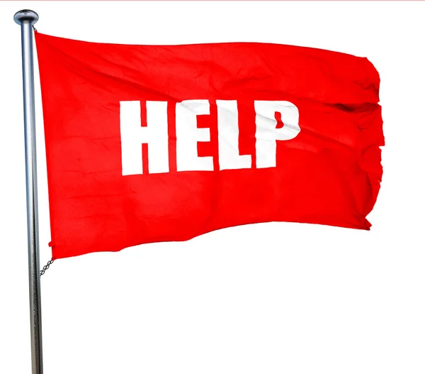 Help sign with smooth lines, 3D rendering, a red waving flag — Stock Photo, Image