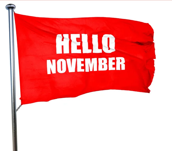 Hola noviembre, 3D rendering, una bandera ondeante roja — Foto de Stock