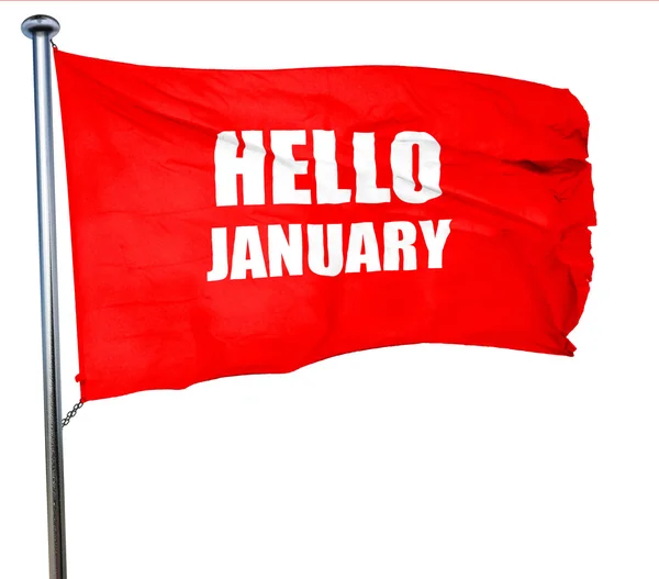 Hola enero, representación 3D, una bandera roja ondeando — Foto de Stock