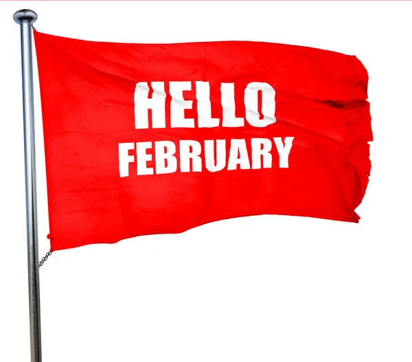 Bonjour février, rendu 3D, un drapeau rouge — Photo