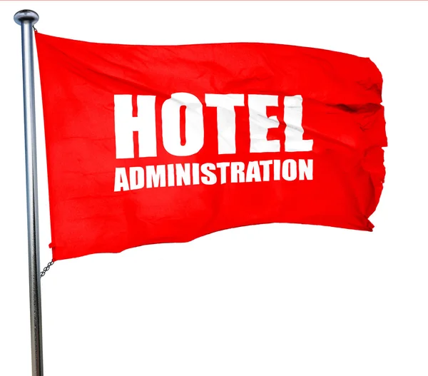 Hotel administration, 3D rendering, a red waving flag — Stock Photo, Image