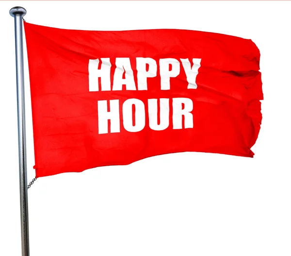 Happy hour, renderização 3D, uma bandeira acenando vermelho — Fotografia de Stock