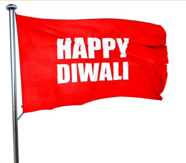 Felice diwali, rendering 3D, una bandiera rossa sventolante — Foto Stock