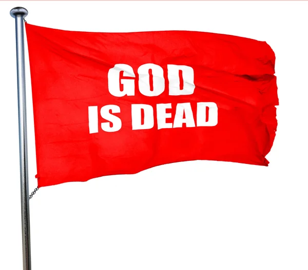 God is dead, 3D rendering, a red waving flag — стоковое фото