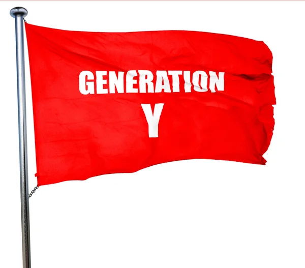 Generation y Wort, 3D-Darstellung, eine rote Flagge schwenkend — Stockfoto