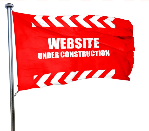 Under construction sign, 3D rendering, a red waving flag — Stock Photo, Image