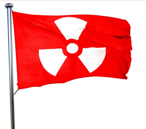 Fondo de peligro nuclear, representación 3D, una bandera ondeante roja — Foto de Stock