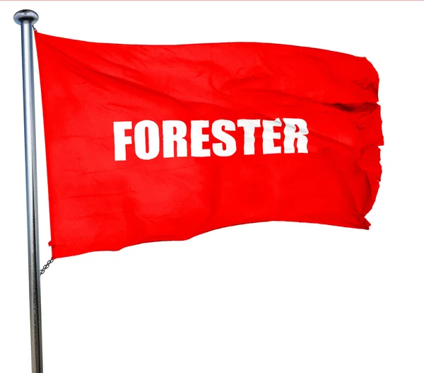 Forestal, representación 3D, una bandera ondeante roja —  Fotos de Stock