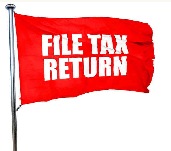 Declaración de impuestos de archivos, representación 3D, una bandera roja ondeando — Foto de Stock