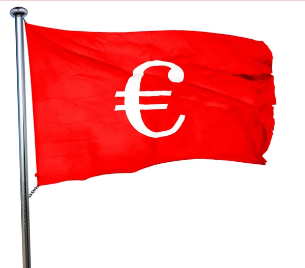 Euro simgesi, 3d render, bir kırmızı dalgalanan bayrak — Stok fotoğraf