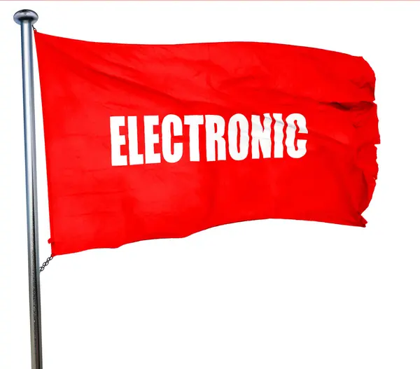 Música electrónica, representación 3D, una bandera ondeante roja —  Fotos de Stock