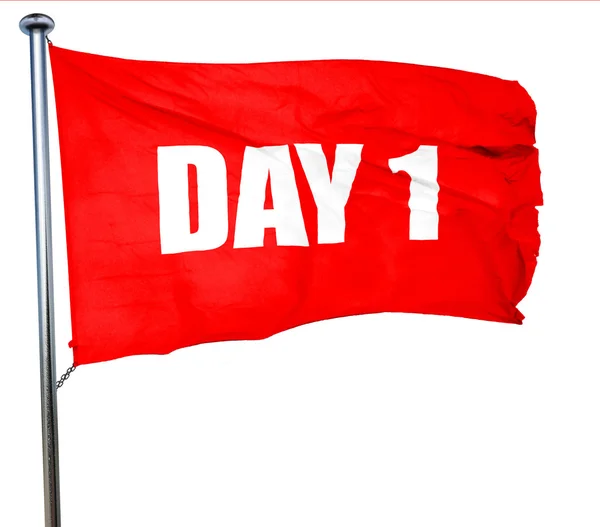 Day 1, 3D rendering, a red waving flag — Stock Photo, Image