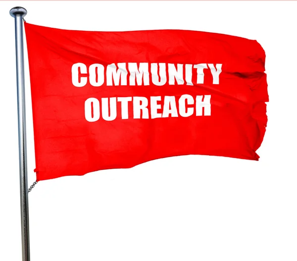 Community outreach sign, 3D rendering, a red waving flag — Stock Photo, Image