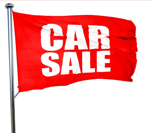 Car sale, 3D rendering, a red waving flag — Stock Photo, Image