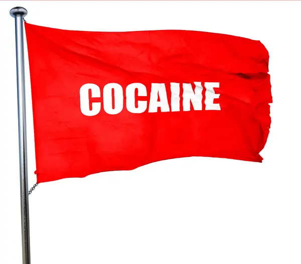 Cocaina, rendering 3D, bandiera rossa sventolante — Foto Stock