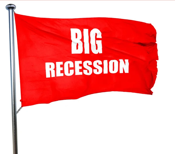 Recesión signo de fondo, representación 3D, una bandera ondeante roja — Foto de Stock