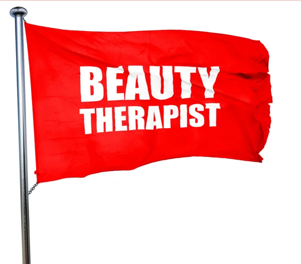 Terapeuta de beleza, renderização 3D, uma bandeira acenando vermelho — Fotografia de Stock