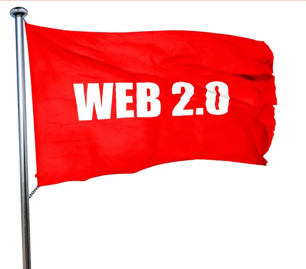 Web 2.0, representación 3D, una bandera roja ondeando — Foto de Stock