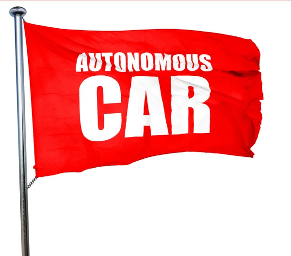 Autonomous car, 3D rendering, a red waving flag — Stock Photo, Image