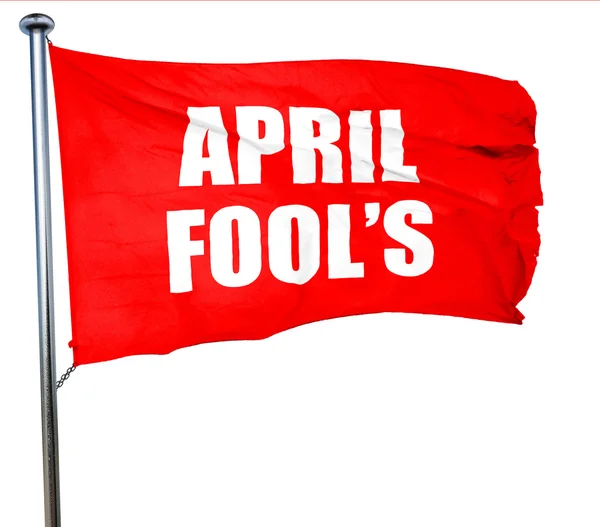Aprilskämt, 3d-rendering, en röd viftande flagga — Stockfoto