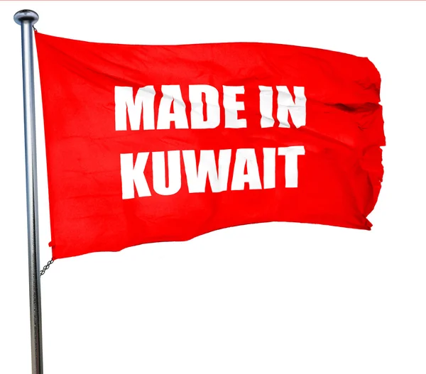 Feito no kuwait, renderização 3D, uma bandeira acenando vermelho — Fotografia de Stock