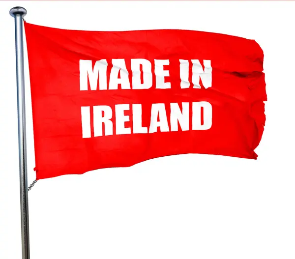 Realizzato in Irlanda, rendering 3D, una bandiera rossa sventolante — Foto Stock