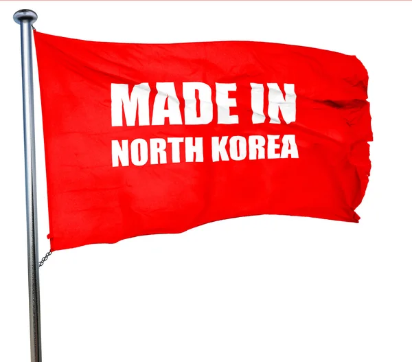 Gemaakt in Noord-korea, 3D-rendering, een rode wuivende vlag — Stockfoto