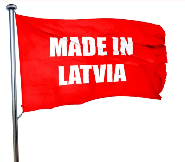 Hecho en latvia, renderizado 3D, una bandera ondeante roja —  Fotos de Stock