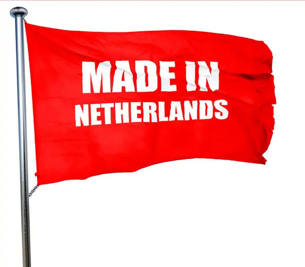 Gemaakt in Nederland, 3D-rendering, een rode wuivende vlag — Stockfoto