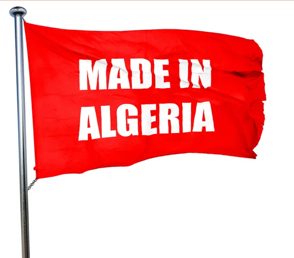 Hecho en algeria, renderizado 3D, una bandera ondeante roja — Foto de Stock
