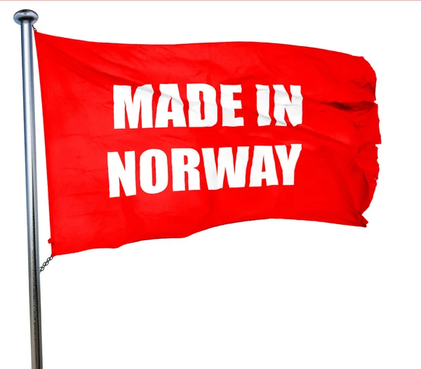 Hecho en norway, 3D rendering, una bandera ondeante roja — Foto de Stock