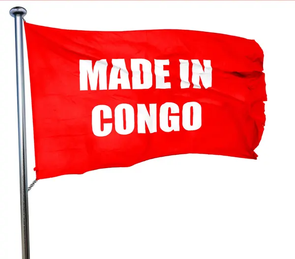 Feito em congo, renderização 3D, uma bandeira acenando vermelho — Fotografia de Stock