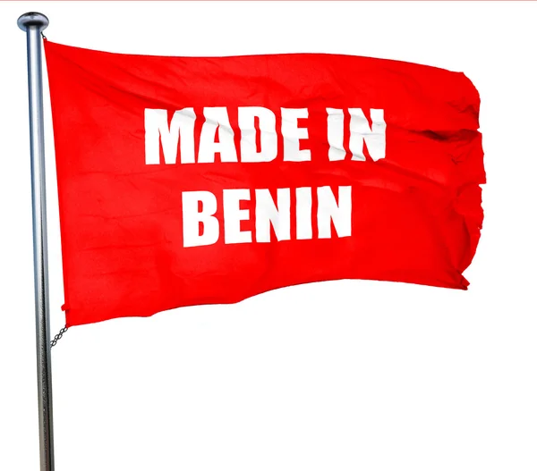 Feito em benin, renderização 3D, uma bandeira acenando vermelho — Fotografia de Stock