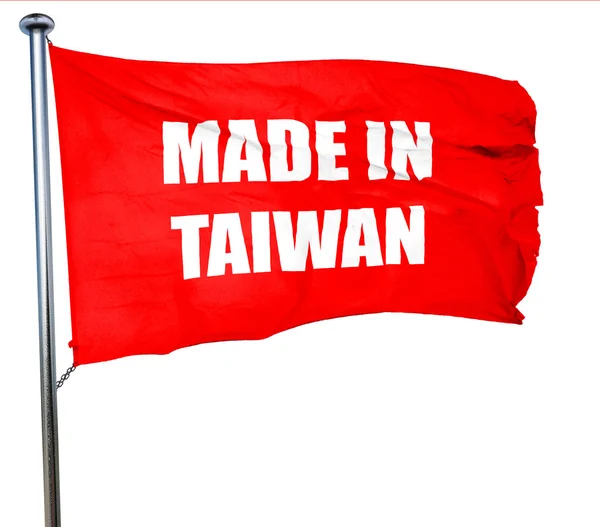 Hecho en taiwan, renderizado 3D, una bandera ondeante roja —  Fotos de Stock