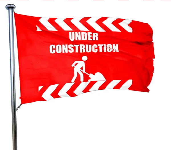 Under construction sign, 3D rendering, a red waving flag — Stock Photo, Image