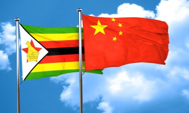 Zimbabve bayrağı Çin bayrağı, 3d render ile