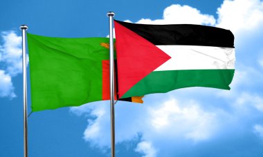 Palestine bayrak, 3d render ile Zambiya bayrağı