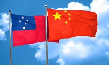 Samoa bayrak Çin bayrak, 3d render ile