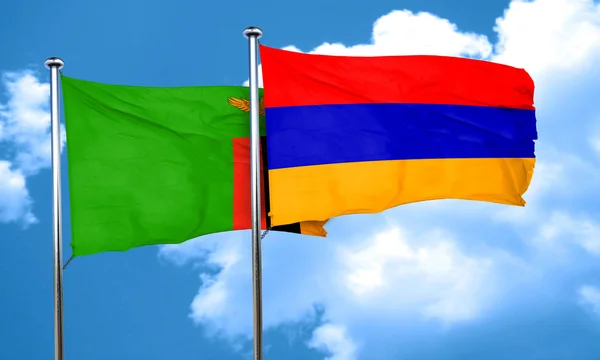 Drapeau Zambie avec drapeau Arménie, rendu 3D — Photo