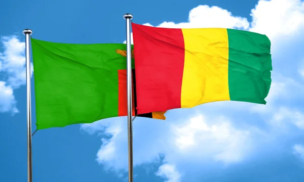 Drapeau Zambie avec drapeau Guinée, rendu 3D — Photo